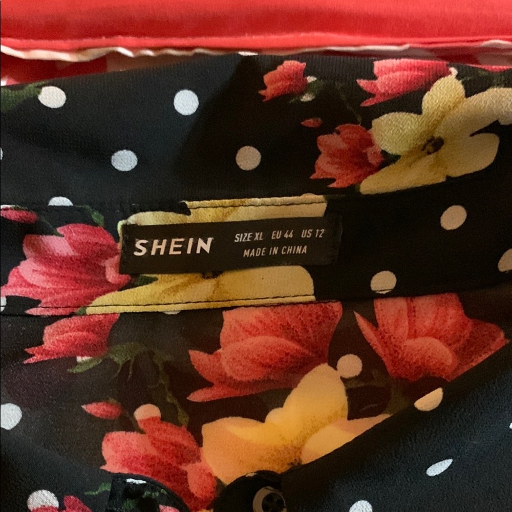 NWOT SHEIN Black Floral Polka Dot Blouse - Picture 2 of 4